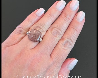 Muscovite ring, wire wrapped ring, gift for her, customized ring size, pink stone ring, muskovite jewelry, custom ring size, blush ring