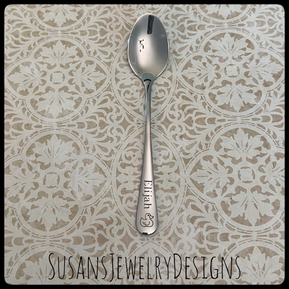 Engraved Baby Spoon With Duck Personalized Gift Baby Shower New