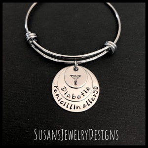 Custom medical alert expandable bracelet, medical ID bangle, stainless steel, medical identification, personalized, diabetic, allergy, ICE image 6