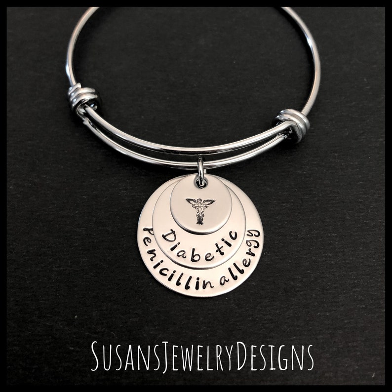 Custom medical alert expandable bracelet, medical ID bangle, stainless steel, medical identification, personalized, diabetic, allergy, ICE image 6