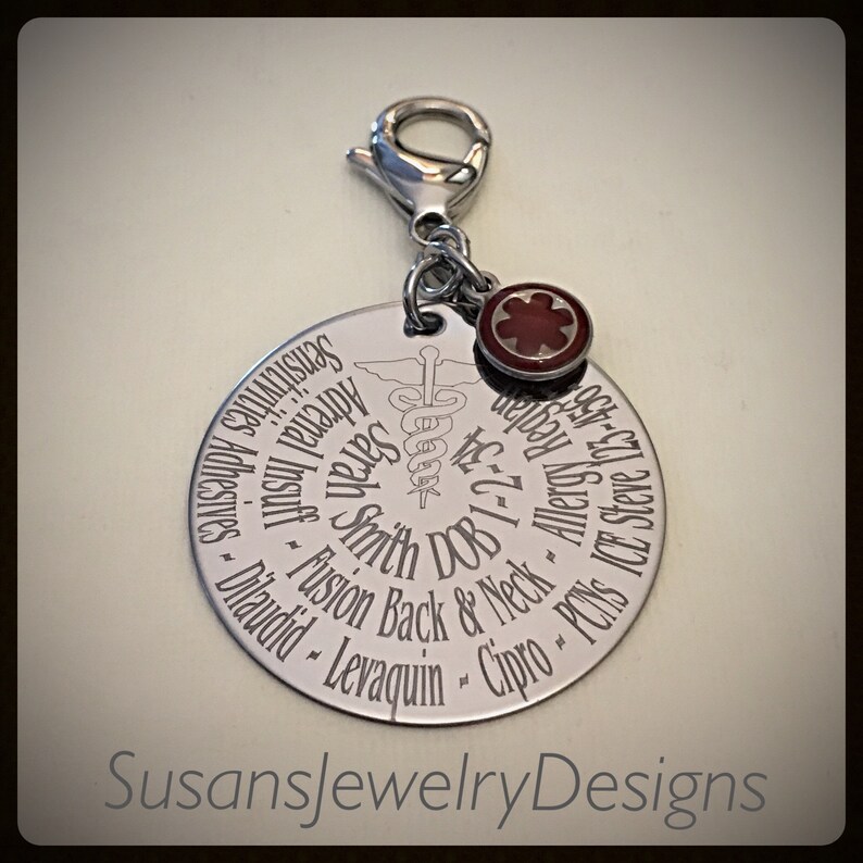 Custom Medical Id Clip on Charm Medical ID Stainless Medical Etsy