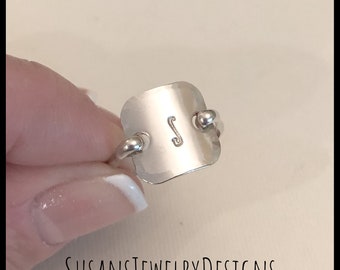 Square stamped initial saddle ring, sterling silver, hammered edge ring, custom ring size, initial jewelry, personalized, gift for her