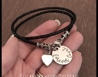 Custom heart urn bracelet, stainless urn, leather memorial bracelet, cremation jewelry, personalized keepsake, urn bracelet, ashes, pet loss