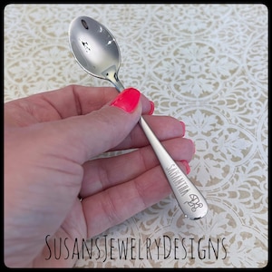 Engraved baby spoon with stroller, baby shower gift, new mom, name date, new baby, personalized wording, carriage, silver stainless steel