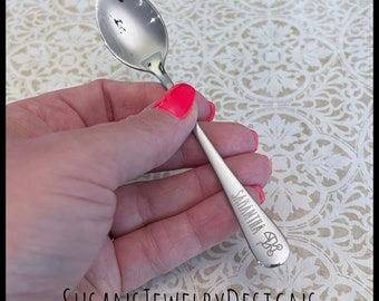 Engraved baby spoon with stroller, baby shower gift, new mom, name date, new baby, personalized wording, carriage, silver stainless steel