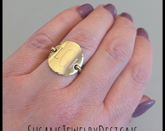 Custom monogram saddle ring, yellow gold initial ring, filled, custom size, initial jewelry, personalized initials, gift for her, my letters