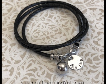 Custom ball urn bracelet, stainless steel, braided leather wrap, memorial, cremation jewelry, personalized keepsake, ashes, pet loss, unisex