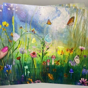 Fine Art Print of Whimsical Butterfly Garden Painting - Floral Wall Hanging Home Decor Gift for Her