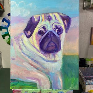 Retrato de mascota personalizado a partir de sus fotos - Pintura acrílica pintada a mano, colorida, caprichosa y linda - Regalo de recuerdo original hecho a mano por encargo