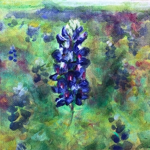 Bluebonnet Fine Art Wall Print - Original Acrylic Texas Wildflower Painting Giclee - Texan Whimsical Flower Wall Hanging Colorful Home Decor
