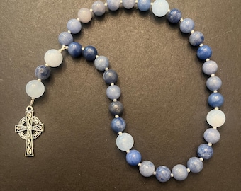 Blue Aventurine & Aquamarine Protestant Prayer Beads, Episcopal, Methodist, Anglican Rosary