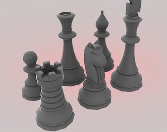 Chess piece Set Low poly design, 3D Printable STL and 3mf File, Digital download