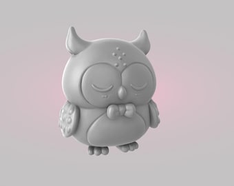 Owl miniature decoration, STL file for 3d printing or animation (digital download)