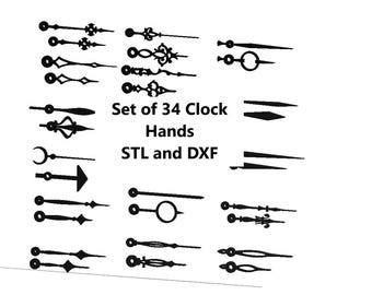 34 Clock Hands: STL, 3mf, DXF Files, Laser Cut Ready (Digital Download)