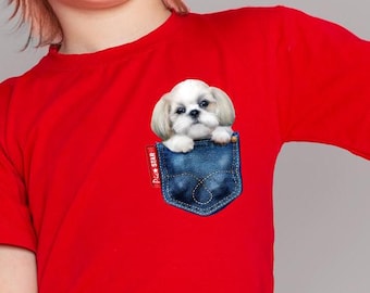 Haustier (Shih Tzu) in einer Jeanstasche T-Shirts. Kundenspezifisches Hundet-shirt, Geschenk für Hundeliebhaber, Shih Tzu T-Shirts, lustiges Hundehemd