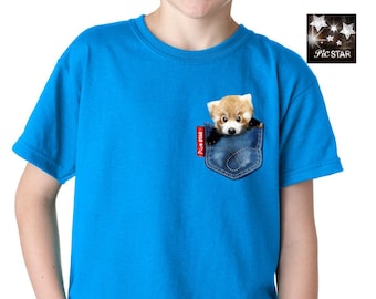 Pet (Red Panda) in a Pocket T-Shirts. funny t-shirt, fun animal tees, Red Panda t-shirts, Red Panda lover t-shirt, gift for red panda