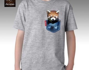 Pet (Red Panda) in a Pocket T-Shirts. funny t-shirt, fun animal tees, Red Panda t-shirts, Red Panda lover t-shirt, gift for red panda
