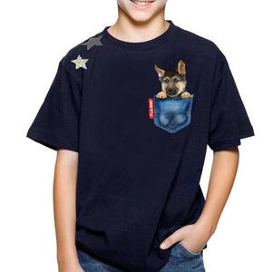 Pet (German Sheppard) in a Jean Pocket T-Shirts. Custom dog t-shirt, Gift for dog lover, German Sheppard t-shirt, funny dog shirt