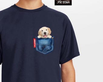 Haustier (Golden Retriever) in einer Jeanstasche T-Shirts. Golden Retriever T-Shirt, süße Golden Retriever T-Shirts, lustige Geschenke, Hundeliebhaber Geschenk, für sie