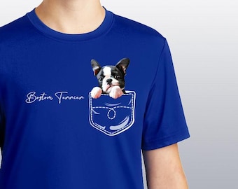 Pet (Boston terrier) in a Pocket T-Shirts, cute Boston terrier t-shirts, Boston terrier custom t-shirts, dog t-shirt, Boston terrier tee
