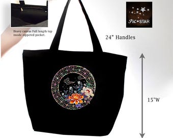 The gentle breeze with peony flowers tote, gift idea tote, Organic canvas tote Bag, unique design tote, Christmas gift, flower canvas bag