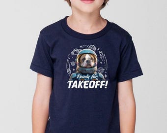 Bulldogge Astronaut T-Shirt, Bereit zum Start T-Shirt, Weltraum T-Shirt, Glückliches Weltraum T-Shirt, Benutzerdefinierte Hund T-Shirt, Weltraumhund T-Shirt