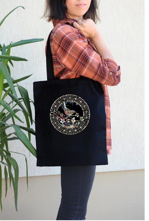 beautiful canvas tote, A bird design tote, gift for her, Organic canvas tote Bags, unique design tote, school tote, Christmas gift