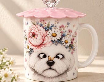 Unique bichon frise dog with Flower Crown Art Mug