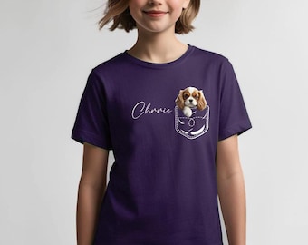 Pet (Cavalier King Charles Spaniel) in a Pocket T-Shirts. custom dog t-shirt, Adults tee, Spaniel t-shirts, funny dog shirt, Spaniel tee,