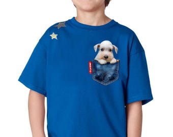 Haustier (Schnauzer) in einer Jeanstasche T-Shirts. Kundenspezifisches Hundet-shirt, Geschenk für Hundeliebhaber, Schnauzer-T-Shirt, lustiges Hundehemd, niedliches Schnauzerhemd