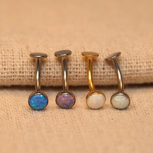G23 Opal belly button ring round bottom belly button jewelry internal thread curved belly button bar 14G belly button piercing jewelry