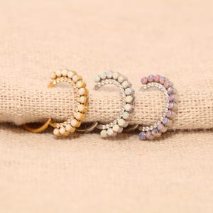 Nasenring 16G 316L Chirurgenstahl Zirkonia Opal Doppelreihiger offener Ring Gold Silber Weißer Opal Lila Opal Edelstein Creolen Septum Piercing
