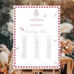 Red Watercolour Wedding Seating Plan Template