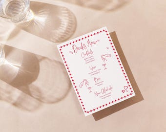 Menú de bebidas para la boda roja