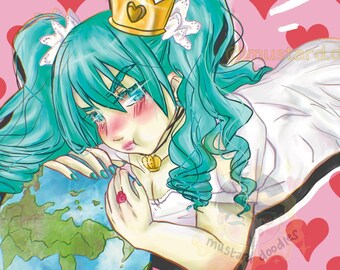 Impressão artística de Hatsune Miku World is Mine | Vocaloid | fanart de anime girl chibi kawaii