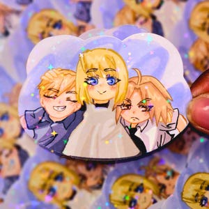 FMAB trio kids sparkly star holographic vinyl sticker | FMA Fullmtl Alchmst Elric Brothers brotherhood alchemy robot winry alphonse edward