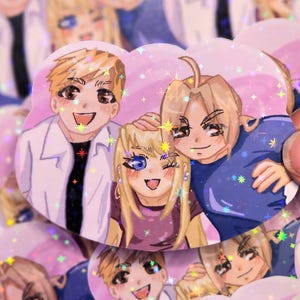 FMAB trio adults sparkly star holographic vinyl sticker | FMA Fullmtl Alchmst Elric Brothers brotherhood alchemy robot winry alphonse edward