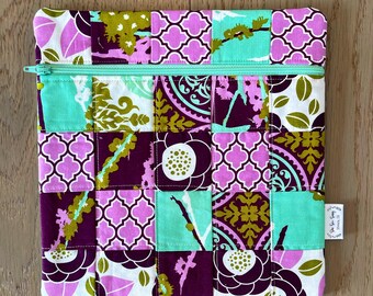 Small aqua and purple patchwork  project bag