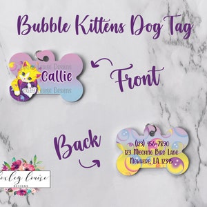 Lisa Frank Inspired Pet ID Tag, Dog ID Tag, Kitten Bubbles , Rainbow, Personalized Dog Tag, Custom Dog Tag, Dog Tag, Cat Tag, Nostalgic, 90s