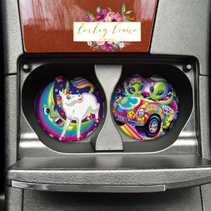 Lisa Frank Inspired car coasters, set of 2, Lisa Frank, Gift for her, Car accessories, rainbow, 90s nostalgia