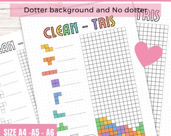 Monthly Clean Tris Tracker - Printable Bullet Journal Page - Cleaning Habit Tracker - cleaning game , planner page, Cleaning challenge