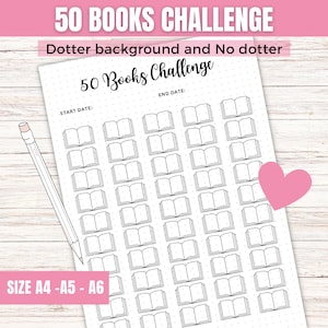 50 Books Challenge Printable, book read tracker, Reading Goal Tracker, challenge book, Bullet Journal A4/A5/A6, book tracker