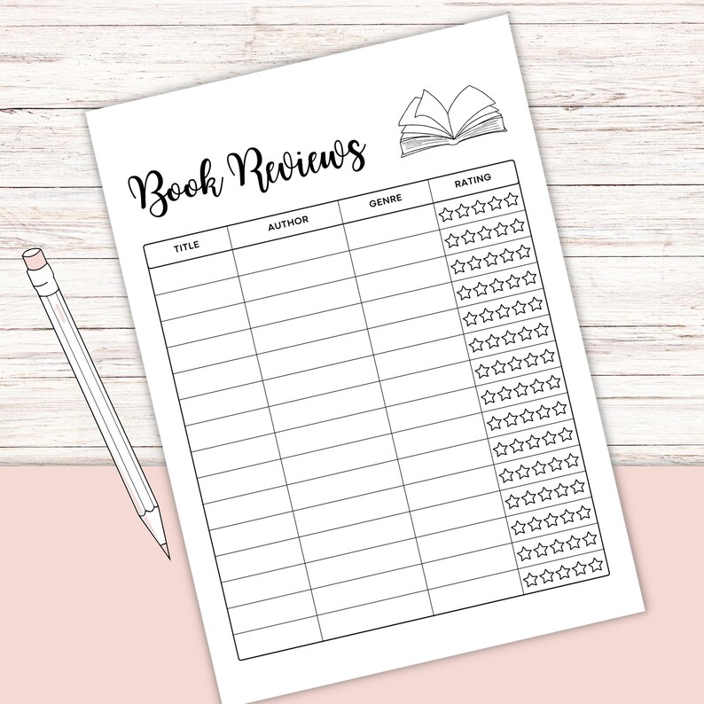 Book Review Tracker PRINTABLE Journal Page - Bullet Journal Page ...