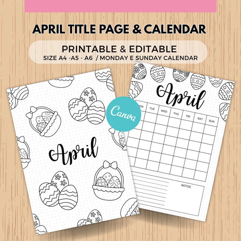 April Title Page & Calendar Canva Template PRINTABLE Calendar - April ...
