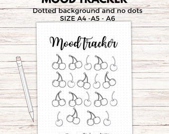 Cherry mood tracker printable journal page, mood tracker bullet journal, health planner digital download A4 - A5- A6