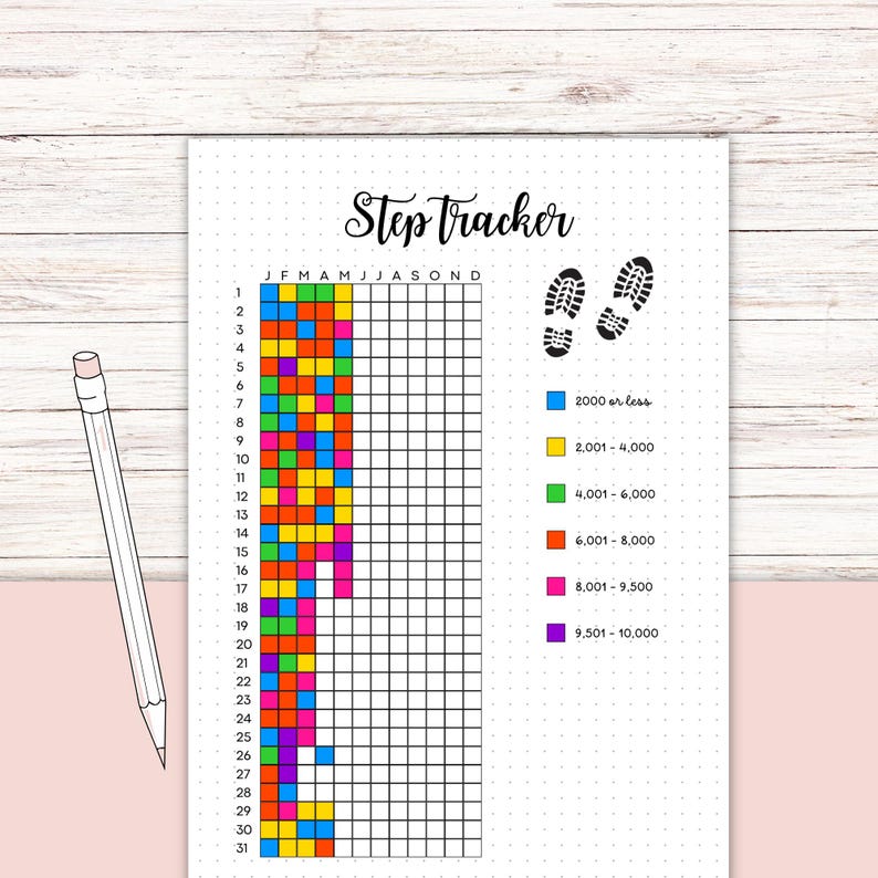 Step Rangs Printable Step Tracker: Daily Walking Log, Habit Building (PDF Download ...