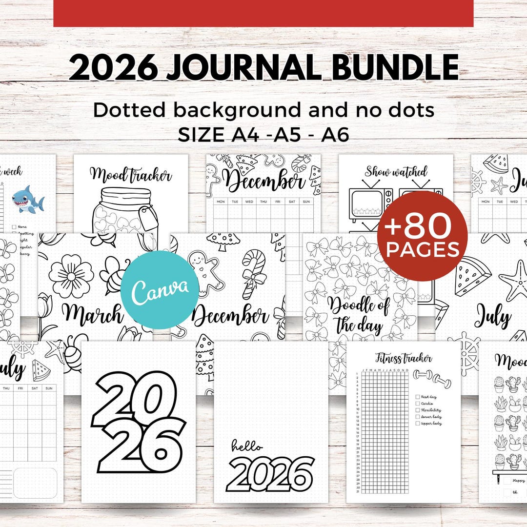 2026 Journal Bundle Planner Canva Template Editable & Printable Bullet ...