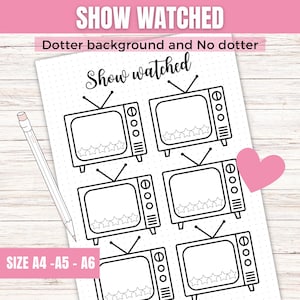 Página de diario imprimible de seguimiento de programas vistos - Seguimiento de programas de TV - Seguimiento de series - Página de Bullet Journal - Registro de TV
