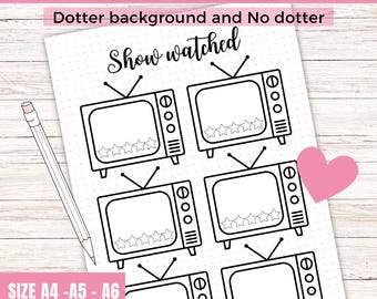 Página de diario imprimible de seguimiento de programas vistos - Seguimiento de programas de TV - Seguimiento de series - Página de Bullet Journal - Registro de TV