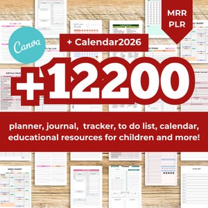 Lot de 12 200 modèles DPP Canva Planner dfy, journaux, trackers, activités pour enfants, produits numériques DPP MRR à revendre